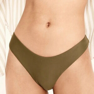New J Crew BC125 Curved Waist Cheeky Bikini Bottom Safari Green